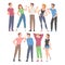 Group of Happy People Characters Standing Together Laughing and Talking Full Length Vector Illustration Set