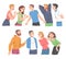 Group of Happy People Characters Standing Together Laughing and Talking Half Length Vector Illustration Set