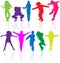 Group of happy school active children silhouette jumping dancing playing running healthy kids child kid kinder action youth play