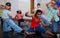 Group of happy tweens practicing hip hop in dance studio