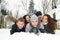 Group of happy young people in winter