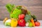 Group Healthy assorted fresh vegetable in a wooden basket,