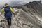 Group of hiker descending the edge of a rocky mountain in the Nevado de Toluca in Mexico