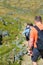 Group of hikers on mountains Glendalough at early spring.