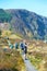 Group of hikers on mountains Glendalough at early spring.