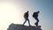 group of hikers silhouette a with backpack walking mountains. adventure travel teamwork concept. tourists hikers