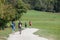 Group of hikers, slovenian alpinists, trekking in the Triglav Nationalpark, by Lake Bohinj