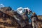 Group of Hikers walking up on steep Mountain Trail