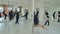 Group of hispanic women stretching and warming up for their pole dancing class