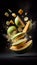 Group of Honeydew Melon Creatively Falling-Dripping Flying or Splashing on Black Background AI Generative