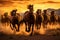 Group of horses running gallop in the desert. Generative AI