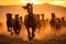 Group of horses running gallop in the desert. Generative AI