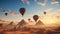 a group of hot air balloons flying over a desert landscape. generative ai