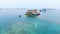 Group of houses floating in the sea on Tintipan Island in the San Bernardo Archipelago, Colombia