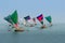 Group of indigenous wooden sailbots on the Bay of Bengal,