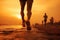 A group of individuals are jogging on a scenic beach, embracing fitness and the natural surroundings., Running at the beach, a