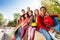 Group of international children with skateboards