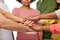 Group of international people with hands together