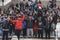 Group of Italian kids visiting the Spanish steps in Rome in a school trip