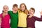 Group of kids with colorful shirts on.