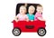 Group of kids driving in suitcase car