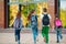 Group of kids going to school together.