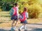 Group of kids going to school together, back to school