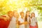 Group of kids makes selfie as a reminder in summer