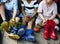 Group of kindergarten kids little farmers learning gardening