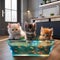 A group of kittens gathered around a holographic fish swimming above a tablet5