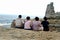 Group of korean old people sitting on a cliff, Busan