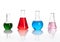 Group of laboratory flasks with a colored liqiuds