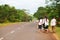 A group of Laotian high school walking home from school