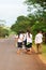 A group of Laotian high school walking home from school