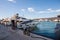 Group of large yachts stands at the pier in the Bay