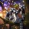 A group of lemurs holding a masquerade ball in the treetops, with vibrant masks and twinkling lights4