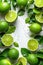 A Group of Limes With Leaves and Water Drops. Generative AI.