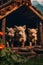 A group of little pigs standing in a small house. Generative AI image.