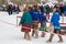 A group of local natives in the national costumes of the Khanty