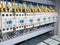 Group of magnet starters in a row in electrical cabinet of automation control