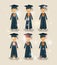 Group of male students graduates characters