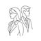 Group of man and woman in formal suits. Vector thin line icon drawing illustration of a businessman and businessman, lawyer,