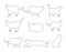 Group of many cats vector line contour silhouette illustration isolated on white background.