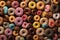 group of many donuts seamless background, close of view