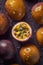 Group of many Passion-fruit with seamless background, waterdrops, close of view