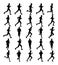 Group of marathon racers running. Marathon people vector silhouette. Urban runners on the street.