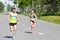 A group of marathon runners compete at the Spring Half Marathon