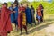 Group of Massai people participating a traditional dance with high jumps