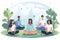 Group Meditation Session in a Serene Park Setting isolated vector style illustration