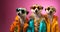 Group of meerkats in funky Wacky wild mismatch colourful outfits isolated on bright background advertisement